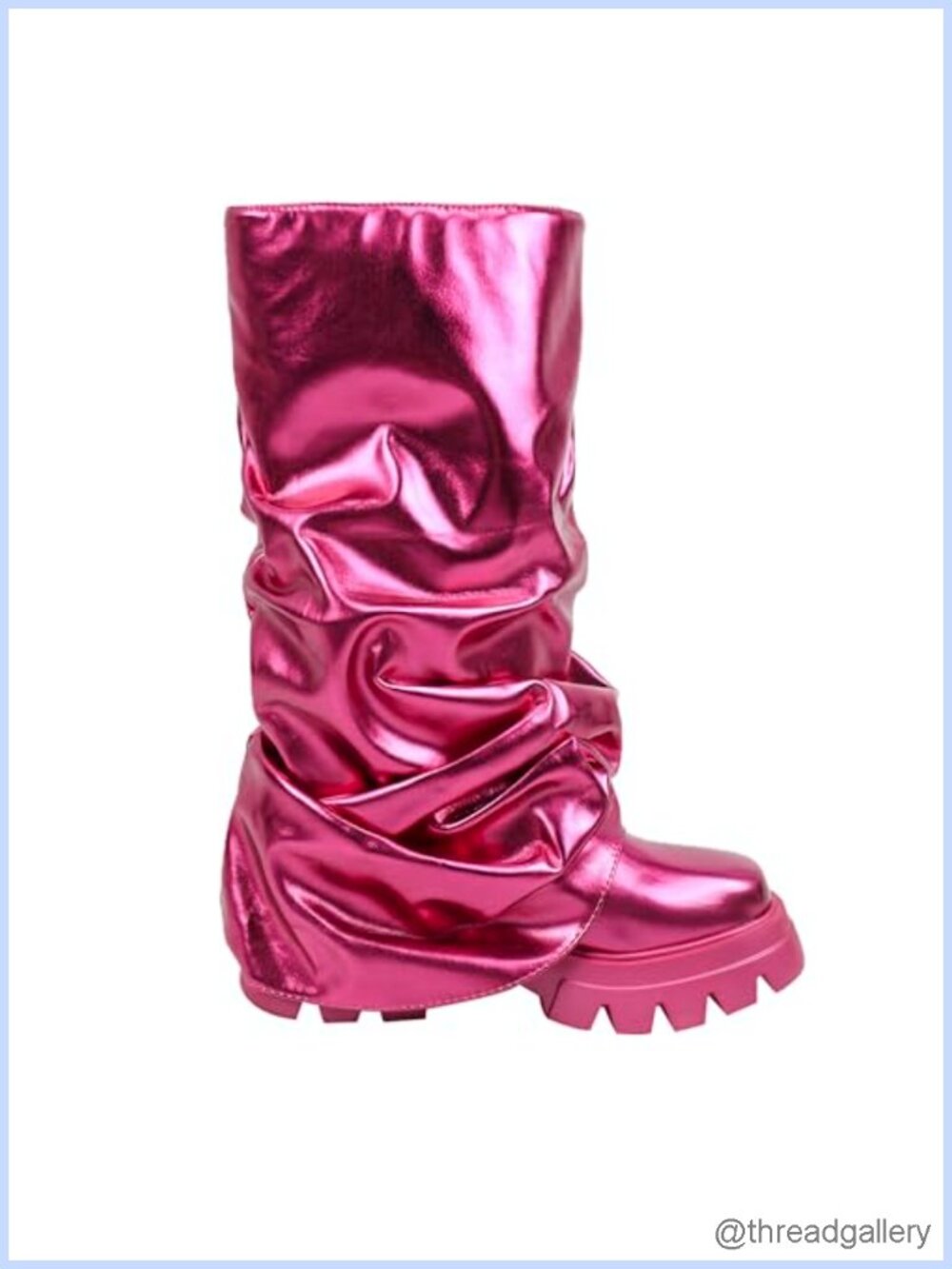 Wide Calf Metallic Faux Leather Mid Calf Pull-On Boots with Platform Heel